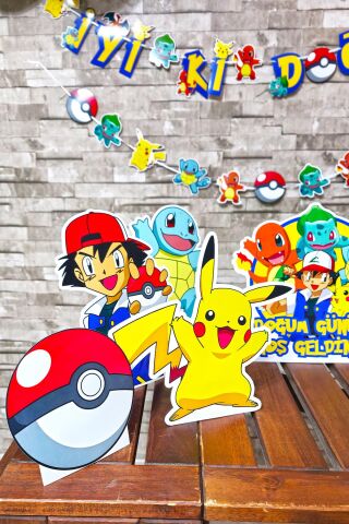 Pokemon Tema Doğum Günü Ayaklı Pano Seti Doğum Günü Masa Üstü Panolar