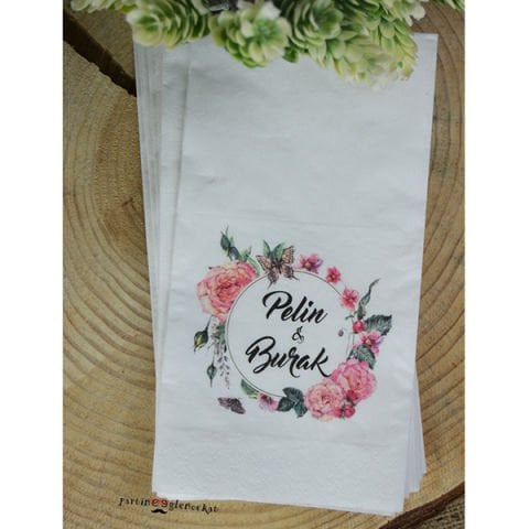 Çiçekli Kelebekli İsim Baskılı Peçete