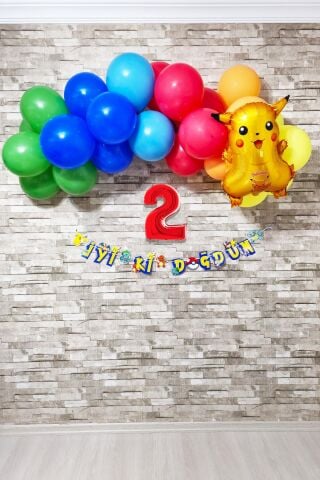 Pokemon Temalı Doğum Günü Parti Seti Yaş Balonlu Bannerlı Pokemon Doğum Günü Süsleme Seti