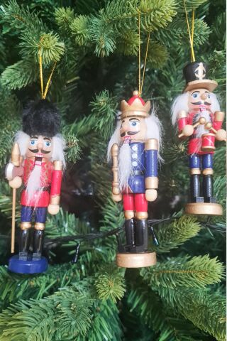 Fındıkkıran Asker Yılbaşı Süsleri 3lü Dekor Objesi Hareketli Nutcracker Kurşun Asker Süsler 13 cm 3lü