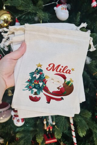 Sevimli Noel Baba İsme Özel Yılbaşı Hediye Kesesi