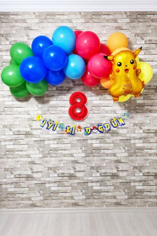 Pokemon Temalı Doğum Günü Parti Seti Yaş Balonlu Bannerlı Pokemon Doğum Günü Süsleme Seti 8