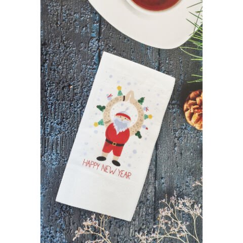 Happy New Year Kaslı Noel Baba Yılbaşı Masası Sunum Peçetesi