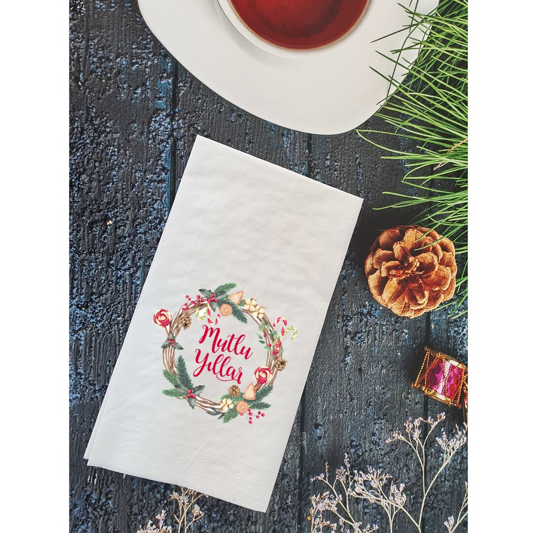 Mutlu Yıllar Yazılı Yılbaşı Masası Sunum Peçetesi