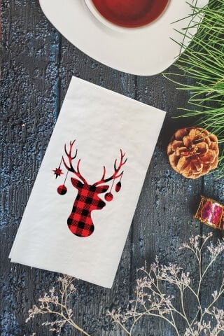 Ekoseli Geyik Kafası Yılbaşı - Yeni Yıl Peçetesi