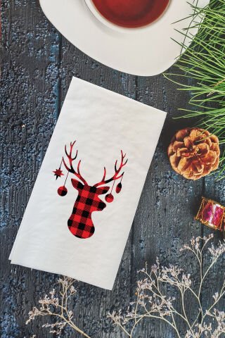 Ekoseli Geyik Kafası Yılbaşı - Yeni Yıl Peçetesi