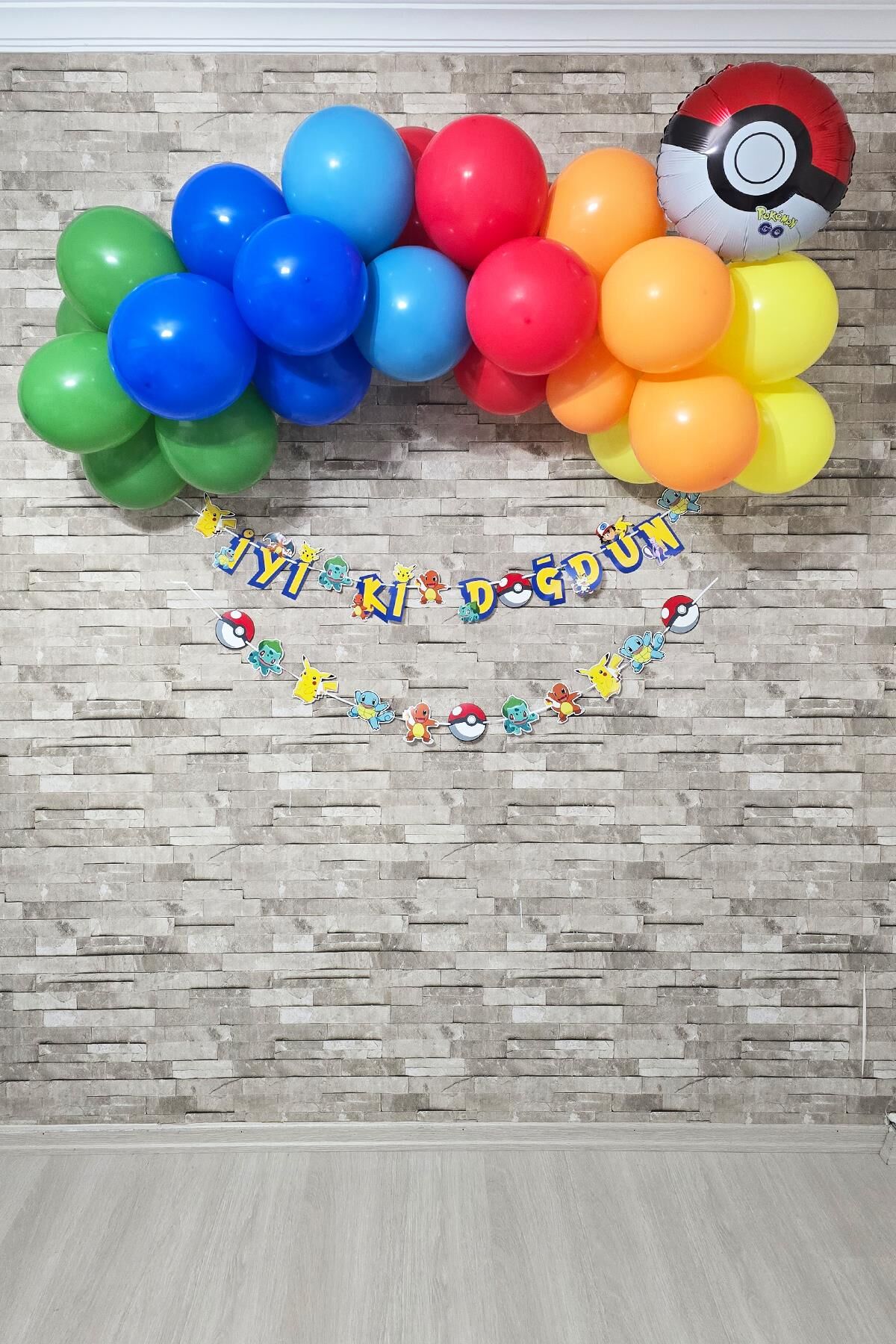 Pokemon Konsept Doğum Günü Balon Zinciri Seti 2 Bannerlı Doğum Günü Seti