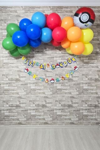 Pokemon Konsept Doğum Günü Balon Zinciri Seti 2 Bannerlı Doğum Günü Seti