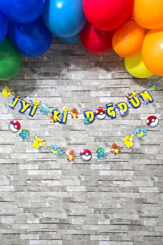Pokemon Konsept Doğum Günü Balon Zinciri Seti 2 Bannerlı Doğum Günü Seti