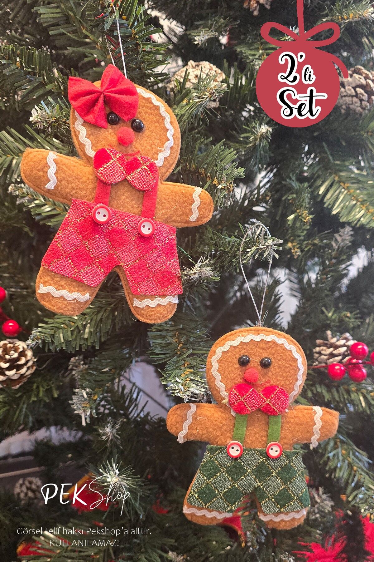 2li Kurabiye Adam Kurabiye Kadın Yılbaşı Ağaç Süsü Lüks 2li Çam Ağaç Süsü