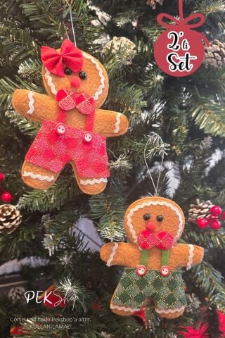 2li Kurabiye Adam Kurabiye Kadın Yılbaşı Ağaç Süsü Lüks 2li Çam Ağaç Süsü