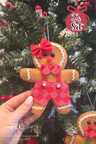 2li Kurabiye Adam Kurabiye Kadın Yılbaşı Ağaç Süsü Lüks 2li Çam Ağaç Süsü