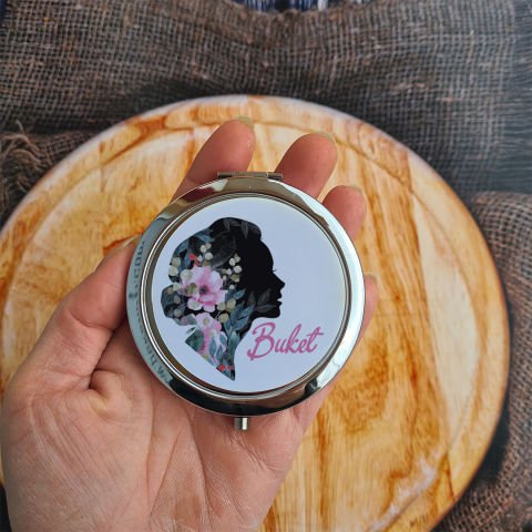 Tek tek isimli - 8 Mart Çiçekli Kadın Silüet- Kadınlar Günü Hediyesi Ayna