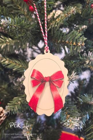 Kırmızı Fiyonk Figürlü Ahşap Yılbaşı Ağaç Süsü