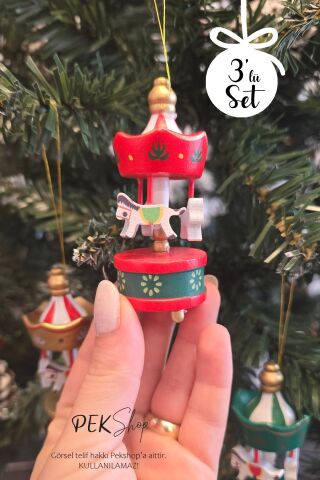 Ahşap Atlı Karınca Yılbaşı Süsleri 3lü Set Yılbaşı Hediyesi Ağaç Süsü Atlı Karınca Objeler