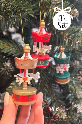 Ahşap Atlı Karınca Yılbaşı Süsleri 3lü Set Yılbaşı Hediyesi Ağaç Süsü Atlı Karınca Objeler