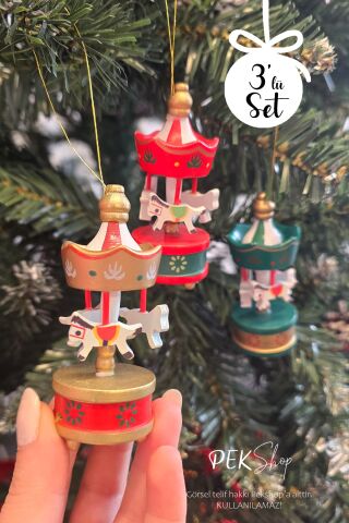 Ahşap Atlı Karınca Yılbaşı Süsleri 3lü Set Yılbaşı Hediyesi Ağaç Süsü Atlı Karınca Objeler
