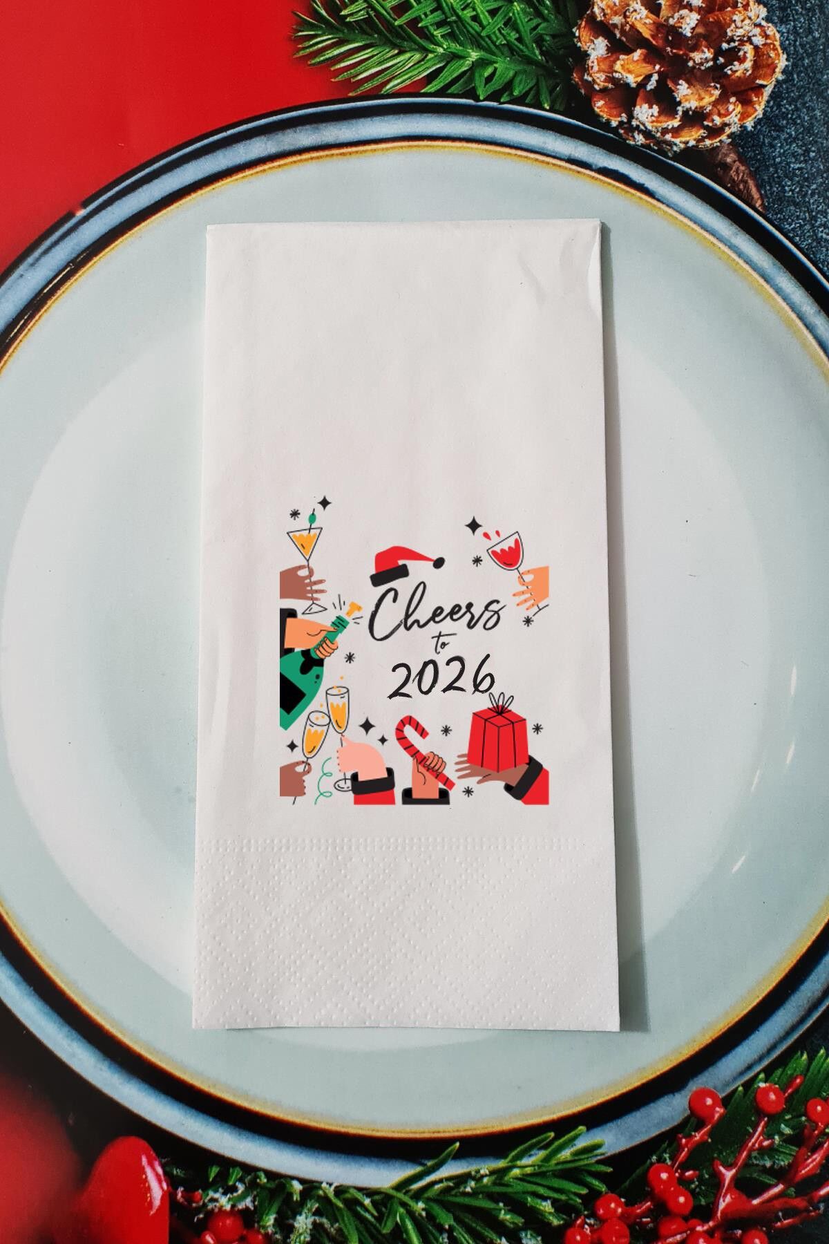 Cheers to 2026 Yılbaşı Masası Sunum Peçetesi