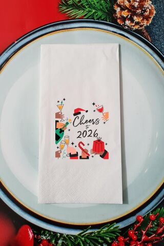 Cheers to 2026 Yılbaşı Masası Sunum Peçetesi
