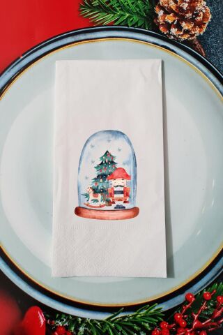 Kar Küresi İçinde Kurşun Askerler Tasarımlı Yılbaşı - Yeni Yıl Sunum Peçetesi