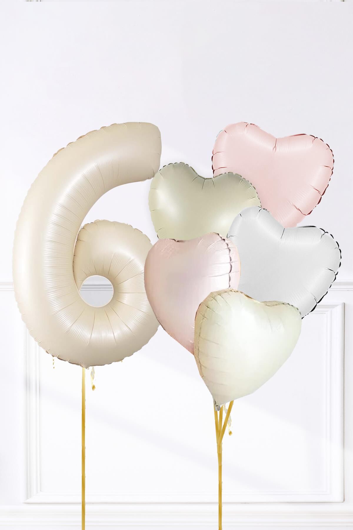 Saten Pembe Beyaz Retro Krem Renkler Kalp ve Yaş Rakamlı Doğum Günü Balon Seti 6