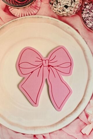 Kırmızı Pembe Fiyonk Şekilli İsim Kartı Masa İsimliği Fiyonk Şekilli İsimlik 12li