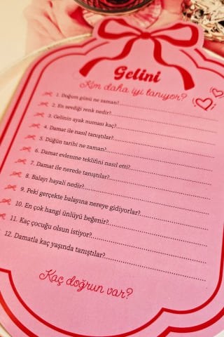 Kırmızı Pembe Fiyonk Konsept Gelini Kim Daha İyi Tanıyor Oyun Kartı