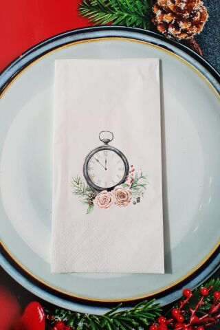 Yeni Yıla Girerken Saat Tasarımlı Yılbaşı Sunum Peçetesi