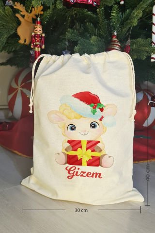 Yılbaşı Şapkalı Kuzu İsme Özel Yılbaşı Hediye Kesesi