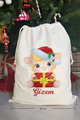 Yılbaşı Şapkalı Kuzu İsme Özel Yılbaşı Hediye Kesesi