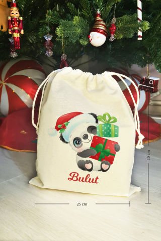Hediye Dolu Panda İsme Özel Yılbaşı Hediye Kesesi