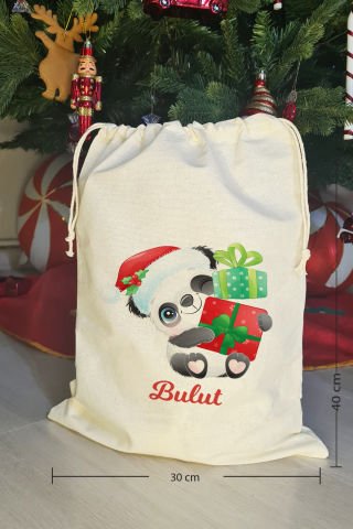 Hediye Dolu Panda İsme Özel Yılbaşı Hediye Kesesi