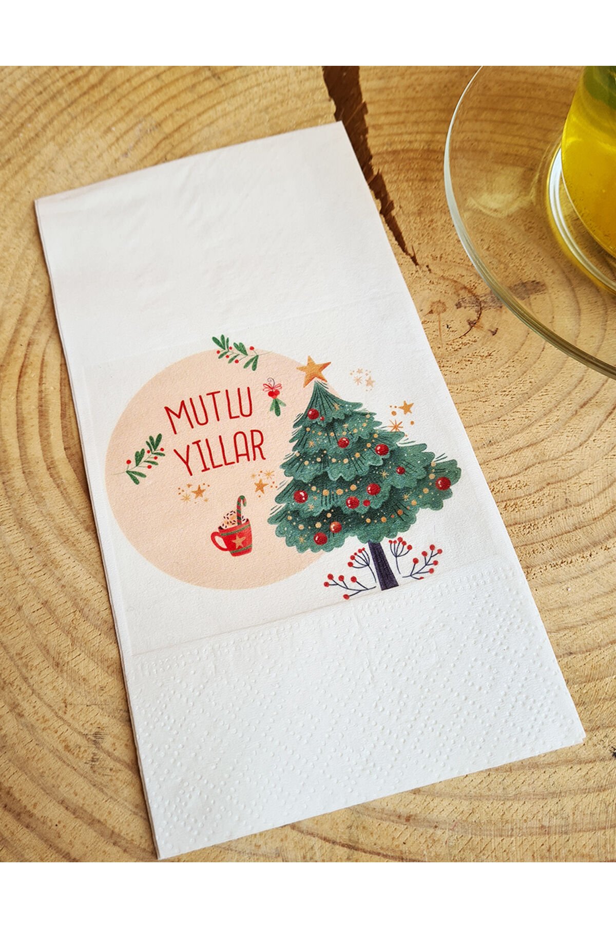 Sunum Peçetesi - Mutlu Yıllar Yazılı Yılbaşı Masası Sunum Peçetesi