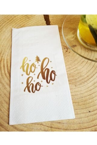 Sunum Peçetesi - HoHoHo Yazılı Yılbaşı Masası Sunum Peçetesi