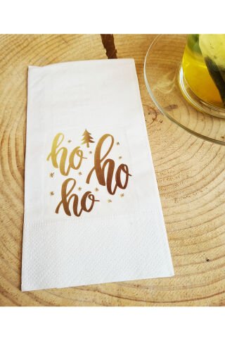 Sunum Peçetesi - HoHoHo Yazılı Yılbaşı Masası Sunum Peçetesi