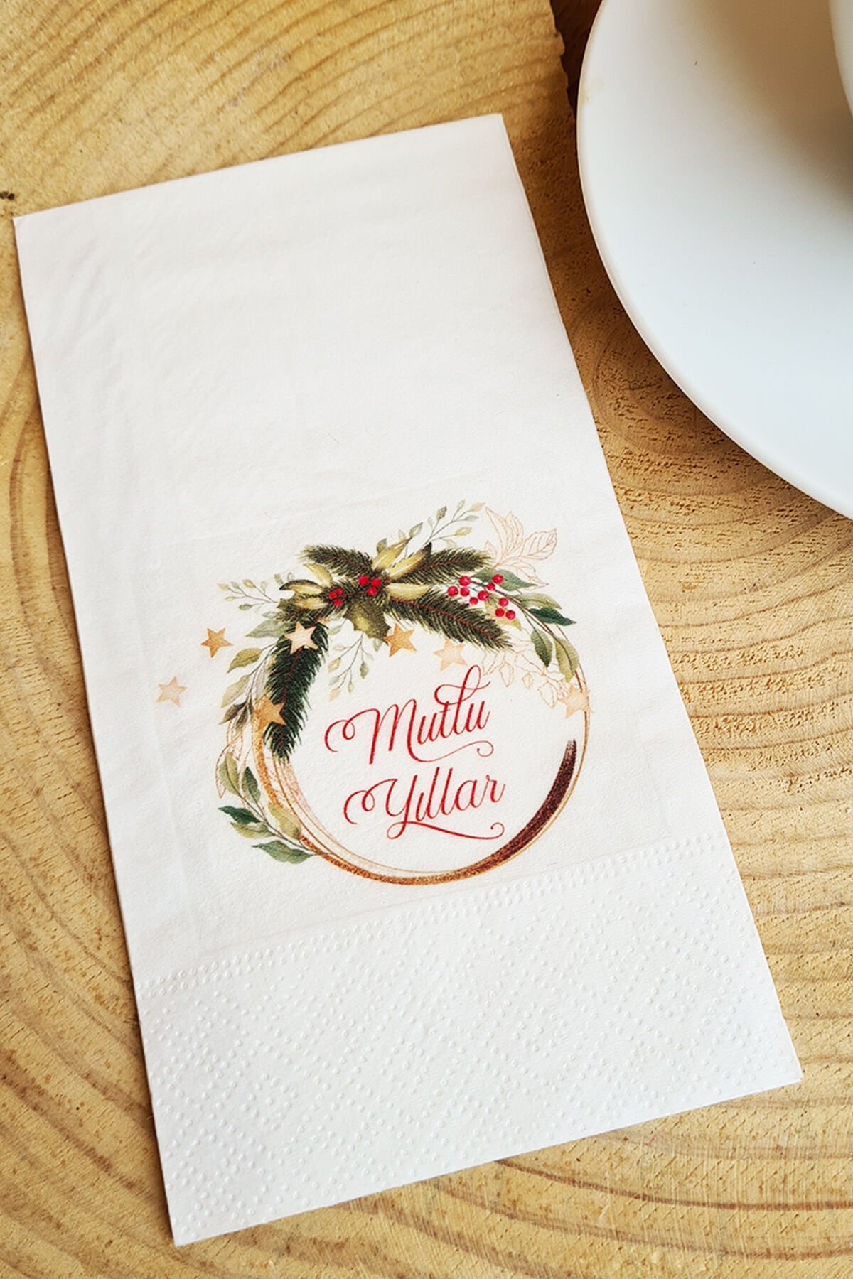 Sunum Peçetesi - Mutlu Yıllar Yazılı Yılbaşı Masası Sunum Peçetesi