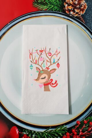 Yılbaşı Süslü Geyik Tasarım Yılbaşı Sunum Peçetesi