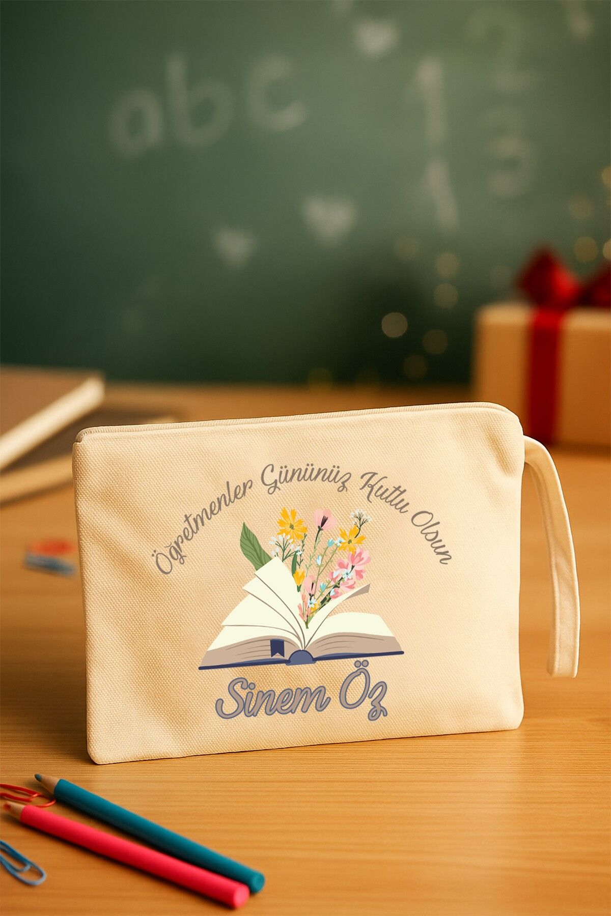 İsme Özel Öğretmenler Günü Hediyesi Clutch Çanta İsme Özel Baskı Çanta