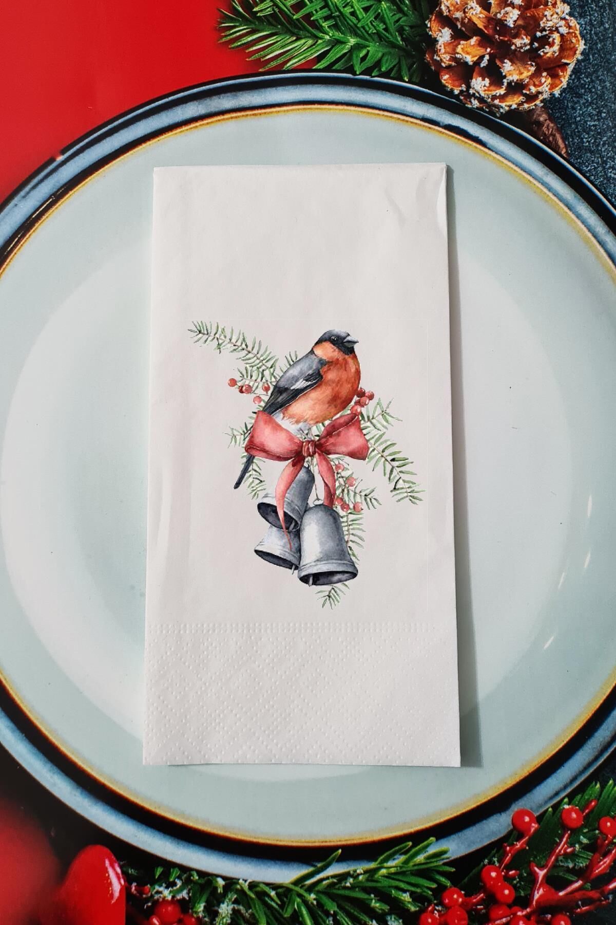 Yılbaşı Çanları Kuş Tasarım Yılbaşı Sunum Peçetesi