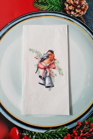 Yılbaşı Çanları Kuş Tasarım Yılbaşı Sunum Peçetesi