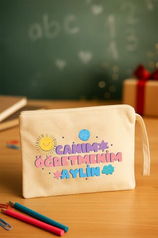 İsme Özel Öğretmenler Günü Hediyesi Clutch Çanta Canım Öğretmenim İsme Özel Baskı Çanta