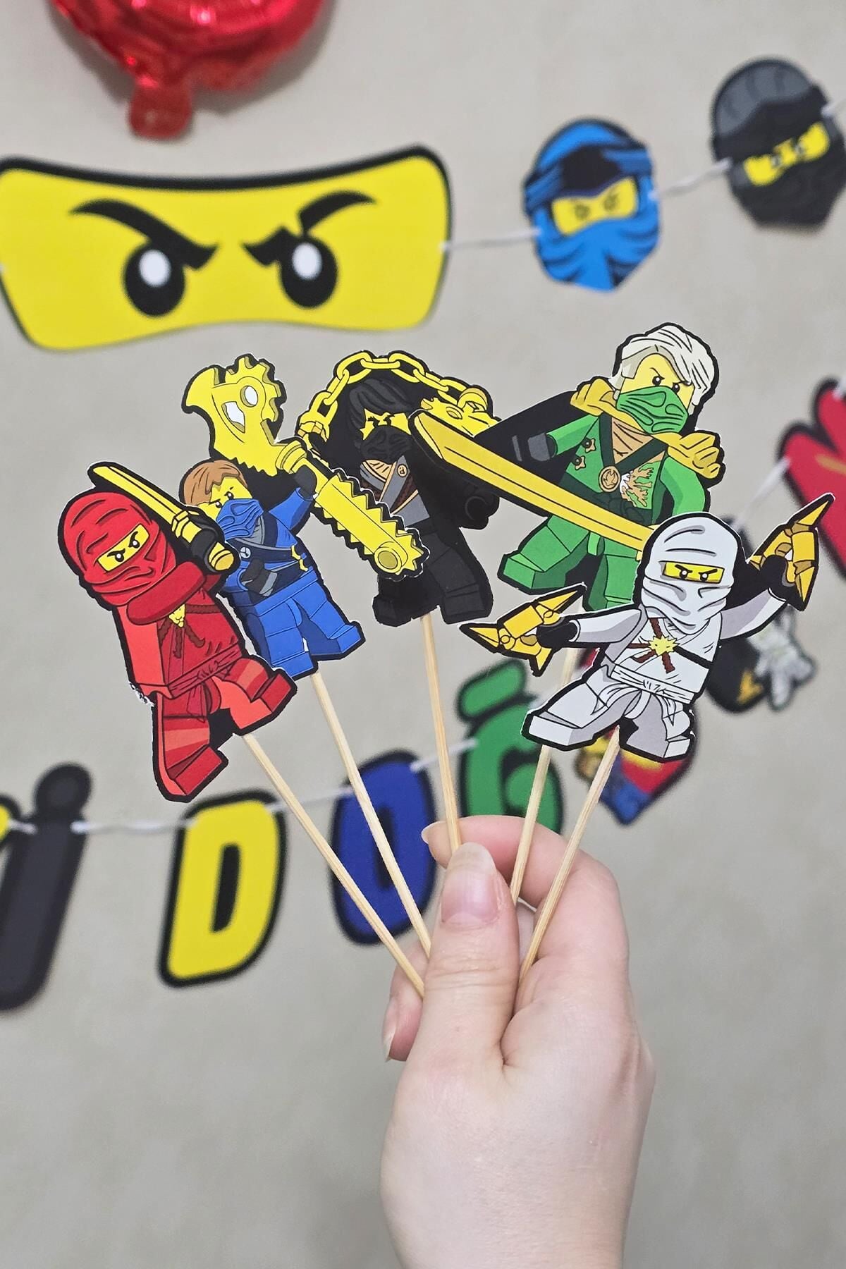 Ninjalar Tema Kürdan Süsleri Cupcake Süsleri Lüks Büyük Boy 10lu Paket