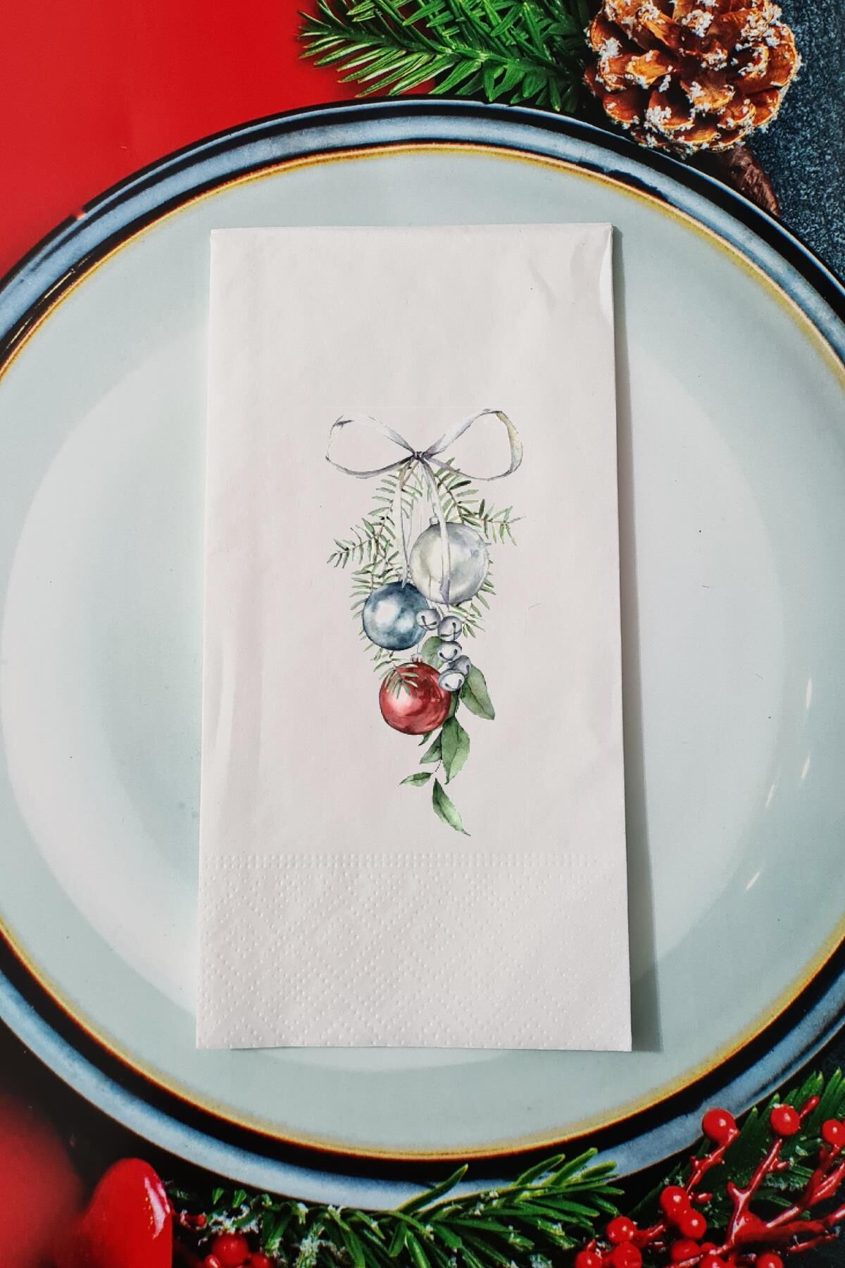 Gümüş Yılbaşı Süsleri Tasarım Yılbaşı Sunum Peçetesi