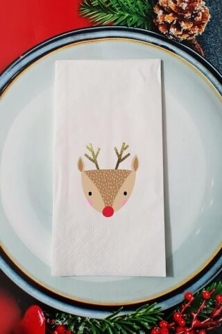 Simli Gold Geyik Tasarım Yılbaşı Sunum Peçetesi