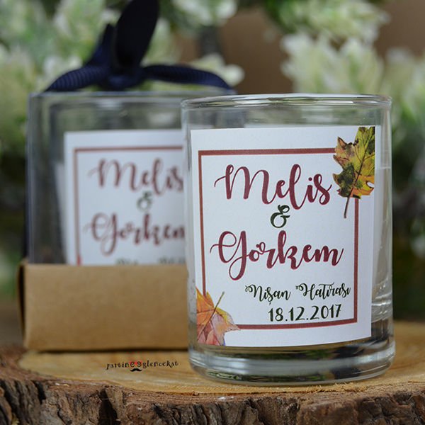 Sonbahar Yaprak Konsept Mum Hediyelik Nikah Şekeri