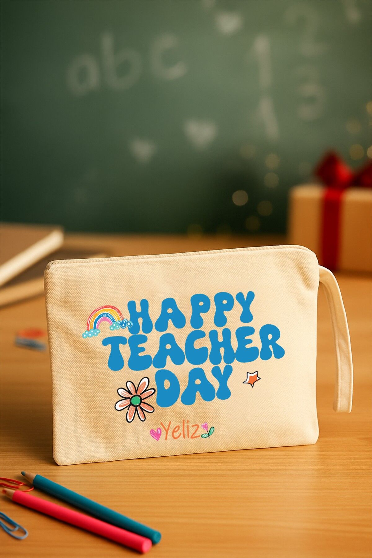 Öğretmenler Günü Hediyesi Clutch Çanta Happy Teachers Day İsme Özel Baskı Çanta