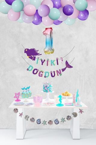 Deniz Kızı Tema Doğum Günü Balon Zinciri Rakam Balonlu Deniz Kızı Seti