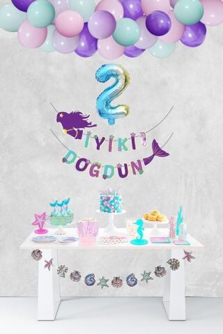 Deniz Kızı Tema Doğum Günü Balon Zinciri Rakam Balonlu Deniz Kızı Seti