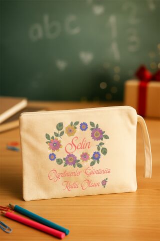 Öğretmen İsmine Özel Baskılı Clutch Çanta Öğretmenler Günü Hediyesi Çanta