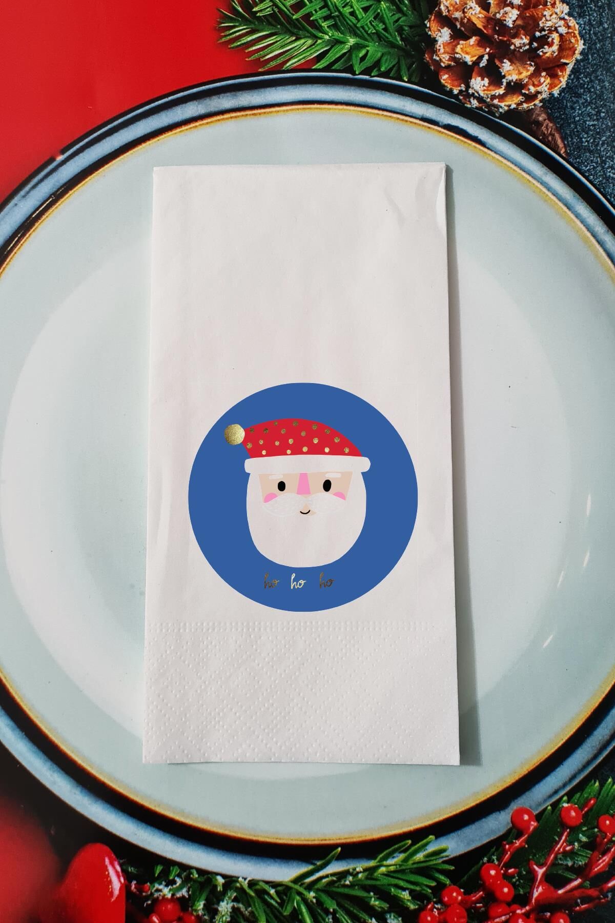 Simli Gold Noel Baba Tasarım Yılbaşı Sunum Peçetesi